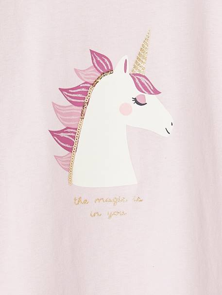 Meisjes-T-shirt met iriserend motief en korte mouwen met ruches antraciet+lichtgeel+lichtroze+marineblauw - vertbaudet enfant 