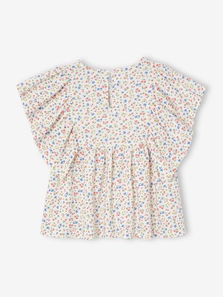 Shirt-blouse voor meisjes met motiefjes ecru+pioenroos - vertbaudet enfant 