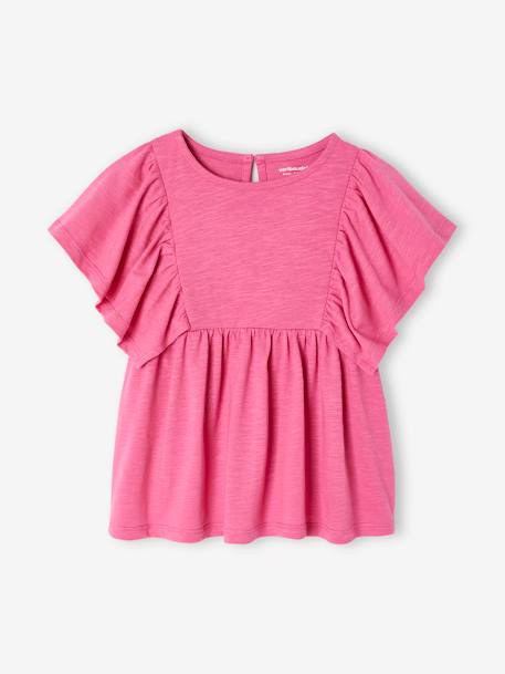 Shirt-blouse voor meisjes met motiefjes ecru+pioenroos - vertbaudet enfant 
