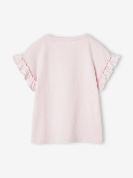 Meisjes-T-shirt met iriserend motief en korte mouwen met ruches antraciet+lichtgeel+lichtroze+marineblauw - vertbaudet enfant 