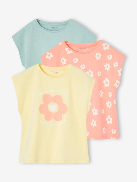 Set van 3 Basics meisjesshirts met korte mouwen bleekblauw+grijsblauw+roze (poederkleur) - vertbaudet enfant 