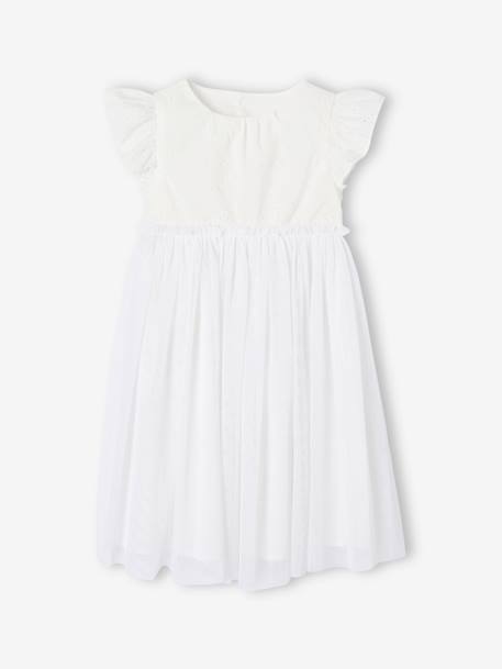 Ceremoniejurk met twee materialen in broderie anglaise en tule voor meisjes wit - vertbaudet enfant 