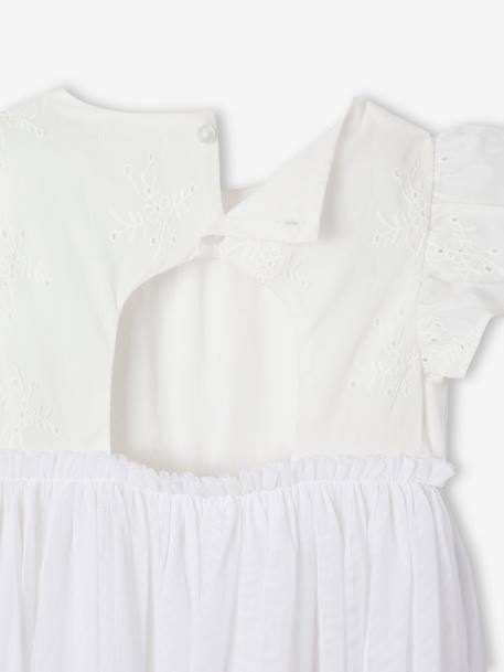 Ceremoniejurk met twee materialen in broderie anglaise en tule voor meisjes wit - vertbaudet enfant 