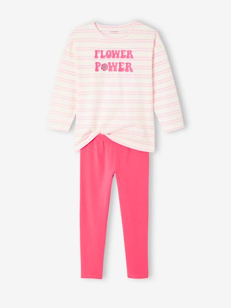 Set van 2 pyjama's Basics meisje Flower power fuchsia - vertbaudet enfant 