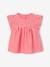 Gebloemde meisjesblouse met korte mouwen en ruches rood, geruit+wit, bedrukt - vertbaudet enfant 