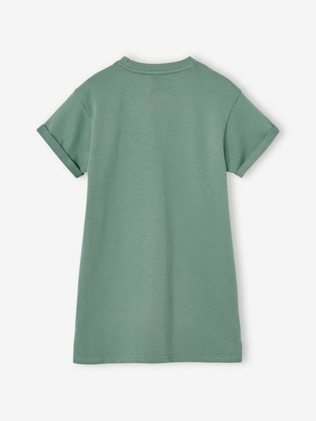 Meisjesjurk in lichte fleece met aangebracht motief blauw, gestreept+gemêleerd grijs+groen+saliegroen - vertbaudet enfant 