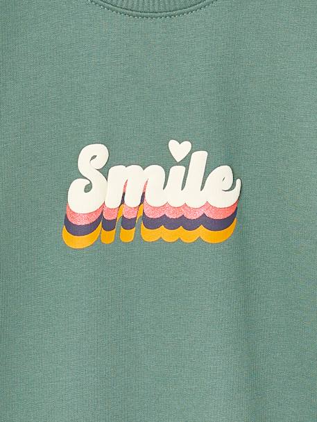 Meisjesjurk in lichte fleece met aangebracht motief blauw, gestreept+gemêleerd grijs+groen+saliegroen - vertbaudet enfant 