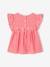 Gebloemde meisjesblouse met korte mouwen en ruches rood, geruit+wit, bedrukt - vertbaudet enfant 