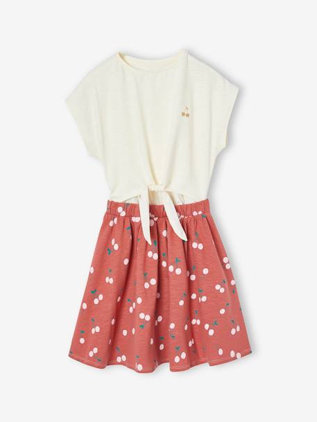 Meisjesjurk met 2-in-1 effect ecru+vanille+wit, bedrukt - vertbaudet enfant 