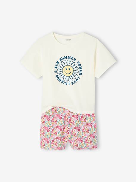 Set van 2 pyjama's Basics meisje Flower power fuchsia - vertbaudet enfant 