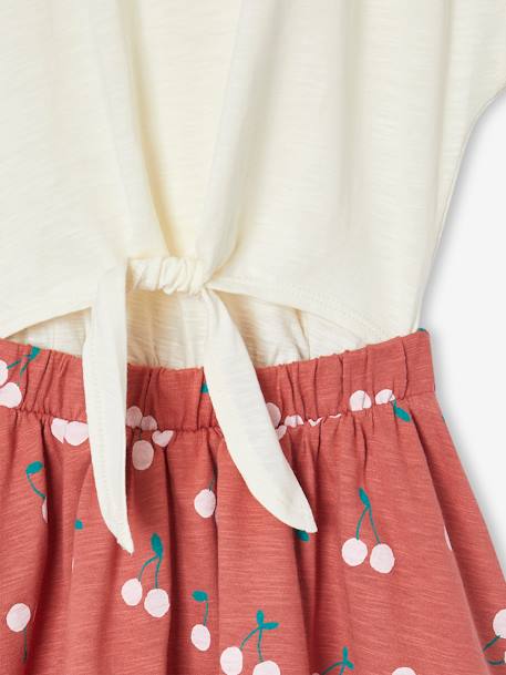 Meisjesjurk met 2-in-1 effect ecru+vanille+wit, bedrukt - vertbaudet enfant 