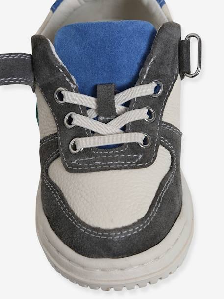Leren kinderschoentjes met veters en klittenband, collectie kleuterschool veel groen+veel wit - vertbaudet enfant 
