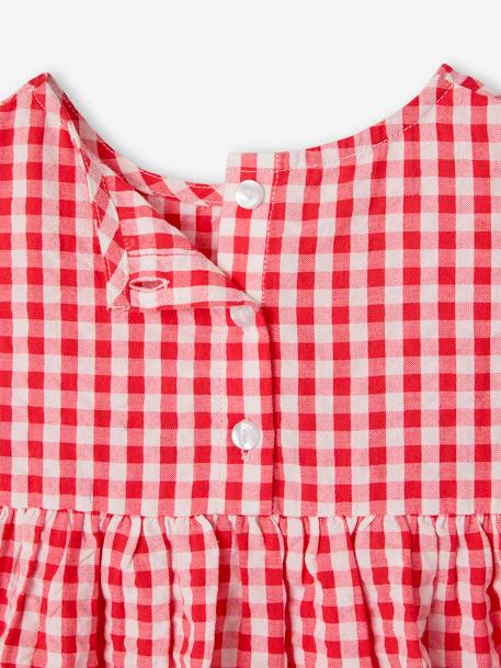 Gebloemde meisjesblouse met korte mouwen en ruches rood, geruit+wit, bedrukt - vertbaudet enfant 