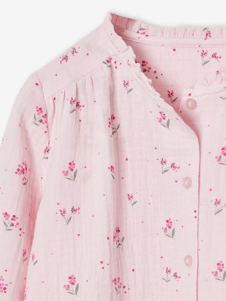 Personaliseerbare meisjesblouse van katoenen gaas ecru+lichtroze+wit, bedrukt - vertbaudet enfant 
