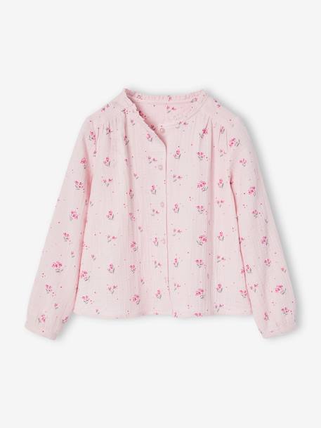 Personaliseerbare meisjesblouse van katoenen gaas ecru+lichtroze+wit, bedrukt - vertbaudet enfant 