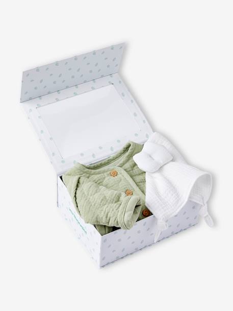 Babyset met gewatteerd jasje en knuffel saliegroen - vertbaudet enfant 