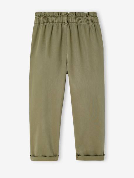 Soepele meisjesbroek in 'paperbag'-stijl kaki+koraal+rozen - vertbaudet enfant 