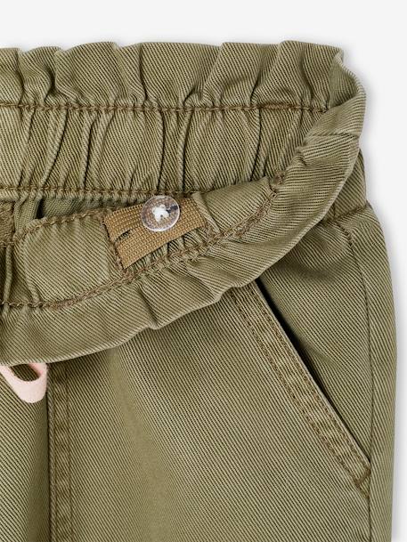 Soepele meisjesbroek in 'paperbag'-stijl kaki+koraal+rozen - vertbaudet enfant 
