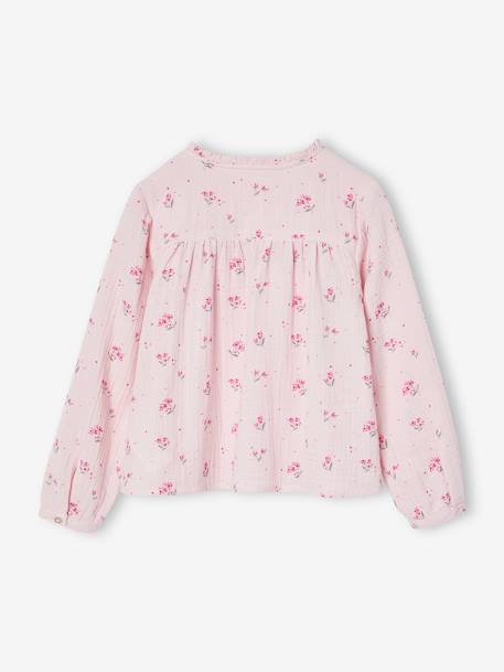 Personaliseerbare meisjesblouse van katoenen gaas ecru+lichtroze+wit, bedrukt - vertbaudet enfant 