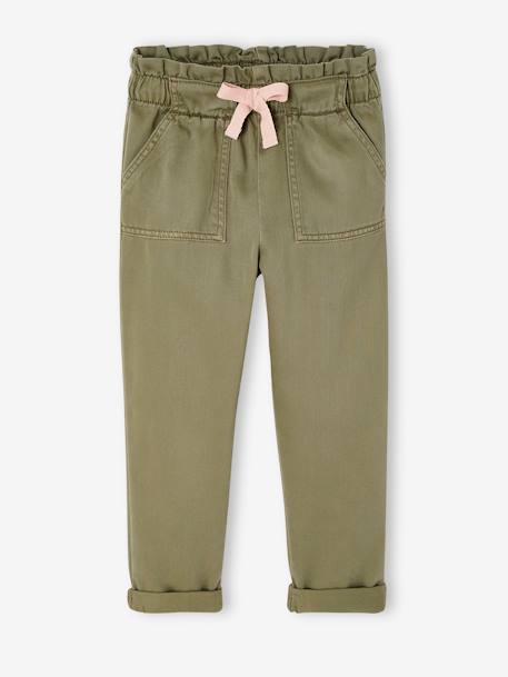 Soepele meisjesbroek in 'paperbag'-stijl kaki+koraal+rozen - vertbaudet enfant 