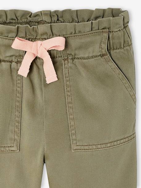 Soepele meisjesbroek in 'paperbag'-stijl kaki+koraal+rozen - vertbaudet enfant 