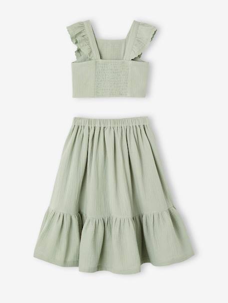Ceremonie-set blouse en rok met volant voor meisjes rouge+saliegroen - vertbaudet enfant 