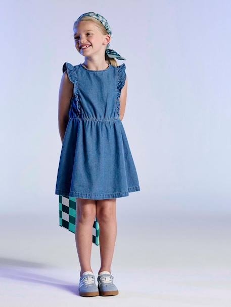 Denim meisjesjurk met ruches stone - vertbaudet enfant 