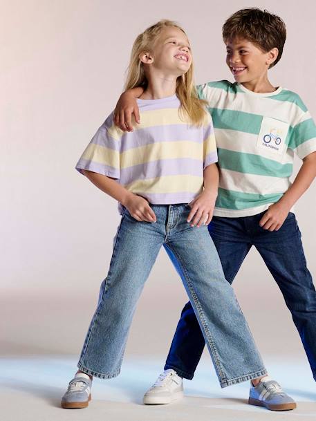 Ruime meisjesjeans MorphologiK met een smalle taille denimgrijs+donkerblauw+lichtblauw+middenblauw - vertbaudet enfant 