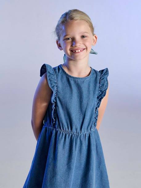 Denim meisjesjurk met ruches stone - vertbaudet enfant 