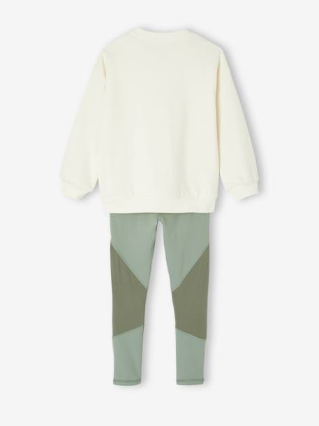 Meisjes sportset sweatshirt met goudmotief + legging saliegroen - vertbaudet enfant 