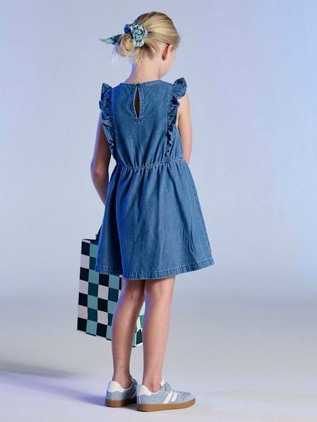 Denim meisjesjurk met ruches stone - vertbaudet enfant 
