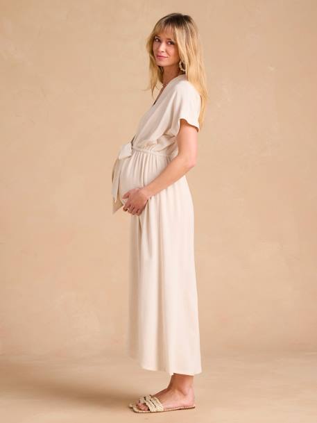Lange ENVIE DE FRAISE shirtjurk voor zwangerschap en borstvoeding beige+kaki+zwart - vertbaudet enfant 