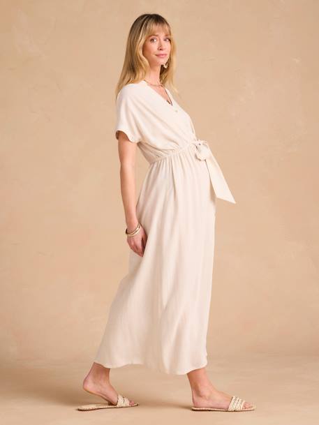 Lange ENVIE DE FRAISE shirtjurk voor zwangerschap en borstvoeding beige+kaki+zwart - vertbaudet enfant 