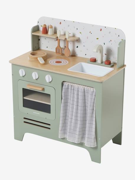 Houten keukentje met accessoires van FSC®-hout ecru+rozen+saliegroen - vertbaudet enfant 