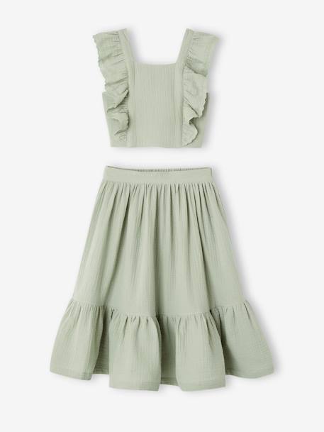 Ceremonie-set blouse en rok met volant voor meisjes rouge+saliegroen - vertbaudet enfant 