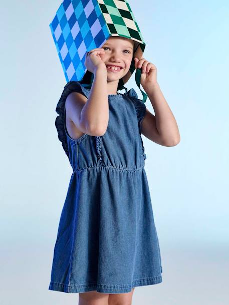 Denim meisjesjurk met ruches stone - vertbaudet enfant 