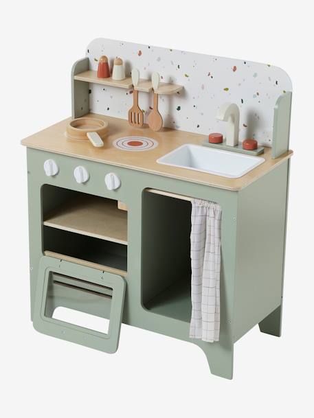 Houten keukentje met accessoires van FSC®-hout ecru+rozen+saliegroen - vertbaudet enfant 