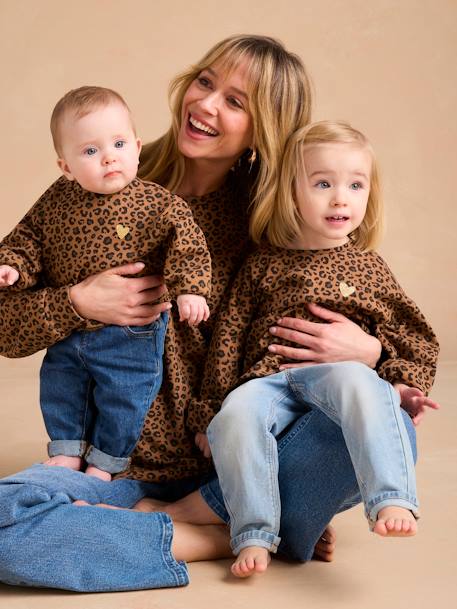 Meisjessweater met luipaardprint capsulecollectie moeder-dochter ENVIE DE FRAISE beige+donkergrijs - vertbaudet enfant 