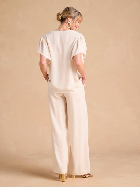 Zwangerschaps- en voedingsblouse met linnen ENVIE DE FRAISE beige+kaki - vertbaudet enfant 