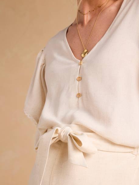 Zwangerschaps- en voedingsblouse met linnen ENVIE DE FRAISE beige+kaki - vertbaudet enfant 