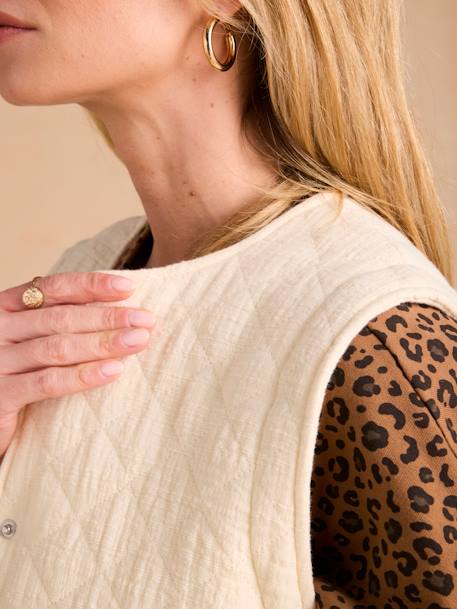 Evolutieve gewatteerde jas met zwangerschaps- en postzwangerschapsbeschermer ENVIE DE FRAISE in katoenen gaas ecru+kaki - vertbaudet enfant 