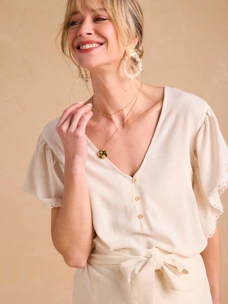 Zwangerschaps- en voedingsblouse met linnen ENVIE DE FRAISE beige+kaki - vertbaudet enfant 