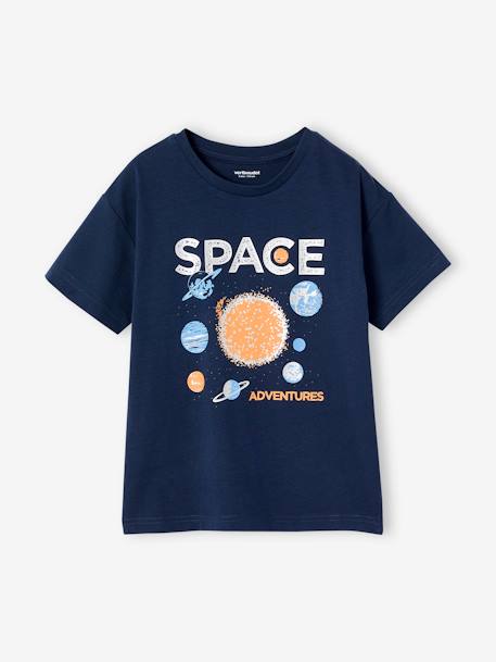 Jongensshirt Space glanzend motief amandelgroen+nachtblauw - vertbaudet enfant 
