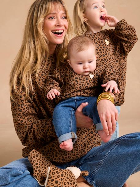Meisjessweater met luipaardprint capsulecollectie moeder-dochter ENVIE DE FRAISE beige+donkergrijs - vertbaudet enfant 