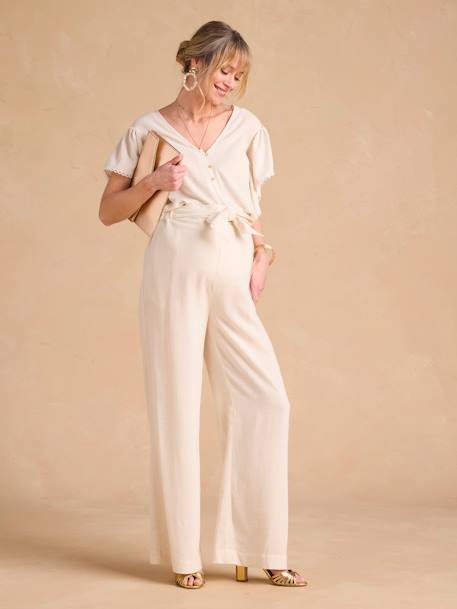 Zwangerschaps- en voedingsblouse met linnen ENVIE DE FRAISE beige+kaki - vertbaudet enfant 
