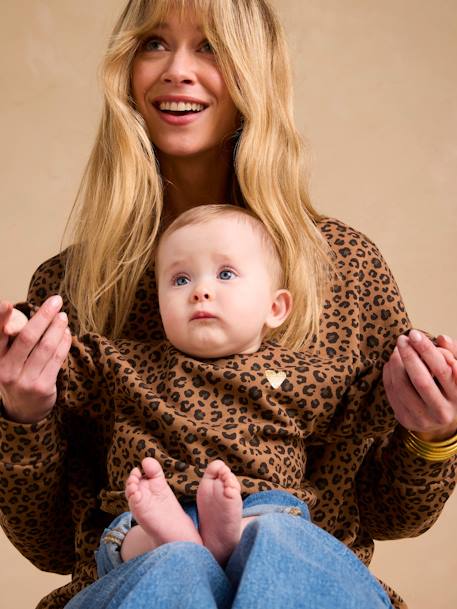 Babysweater met luipaardprint capsulecollectie moeder-dochter ENVIE DE FRAISE beige+donkergrijs - vertbaudet enfant 