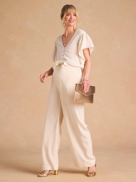 Zwangerschaps- en voedingsblouse met linnen ENVIE DE FRAISE beige+kaki - vertbaudet enfant 