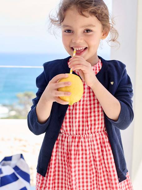 Meisjesvest Basics van fijn breisel antraciet+gemêleerd beige+grijsblauw+marineblauw+pruim+rozenhout+smaragdgroen+vanille - vertbaudet enfant 