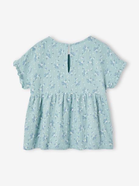 Meisjesblouse met print van katoengaas beige+grijsblauw - vertbaudet enfant 