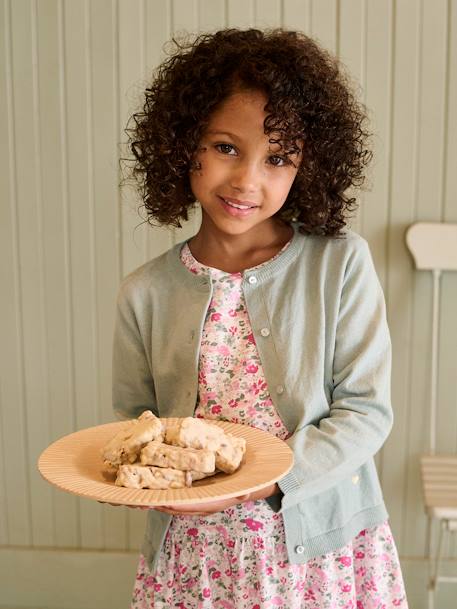 Meisjesvest Basics van fijn breisel antraciet+gemêleerd beige+grijsblauw+marineblauw+pruim+rozenhout+smaragdgroen+vanille - vertbaudet enfant 